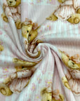 (4X2 YUMMY RIB) TEDDY BEARS, BABY PINK FLOWERS AND STRIPES PATTERN