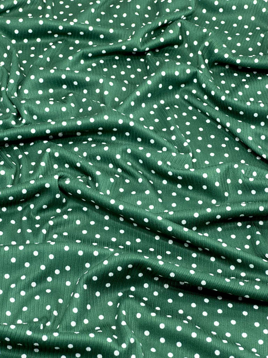 (4X2 RIB) TINY OFF WHITE POLKA DOTS ON EMERALD