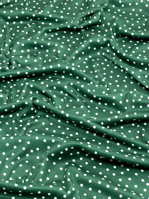 (4X2 RIB) TINY OFF WHITE POLKA DOTS ON EMERALD