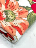 (ITY) RED AND ORANGE BIG FLOWERS ON OFF WHITE
