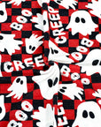 (FRENCH TERRY) GHOST ON RED AND BLACK CHECKERED PRINT