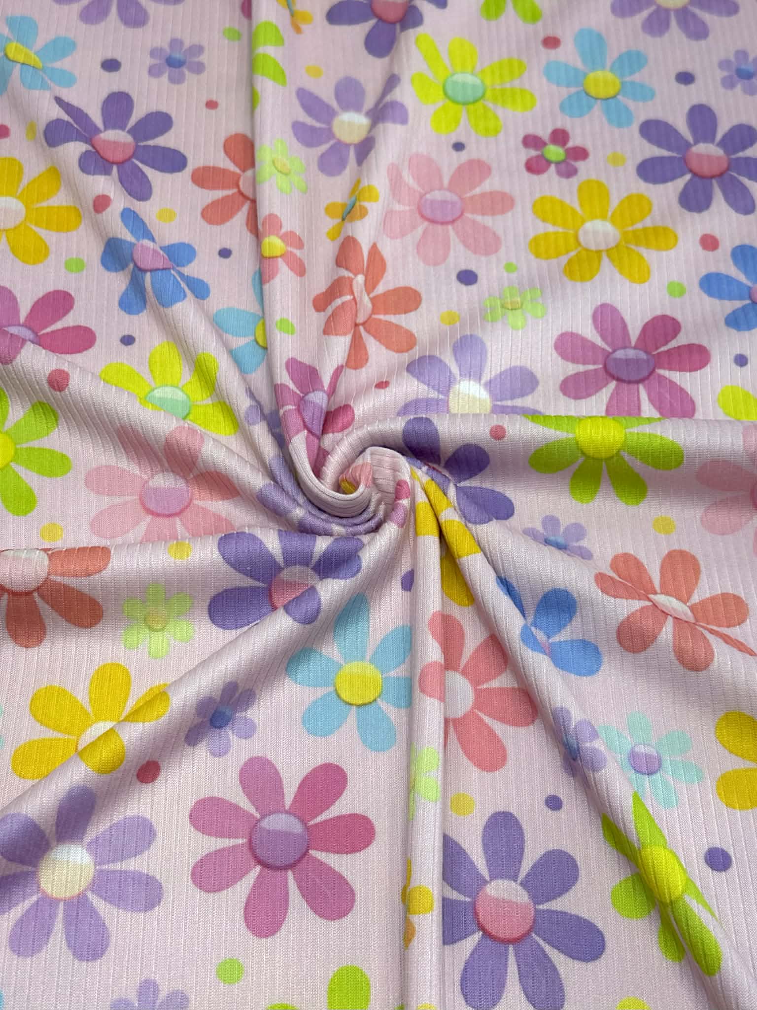 (4X2 YUMMY RIB) COLORFUL FLOWERS AND DOTS ON PINK