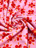 (SWIM) RED AND ORANGE FLOWERS ON PINK