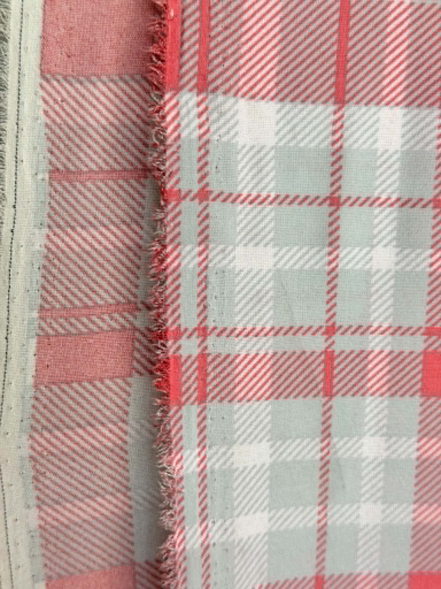 (WOVEN) LIGHT GRAY AND CORAL PLAID