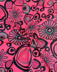 (DBP) SILVER, BLACK RETRO FLOWERS AND CIRCLES ON NEON PINK