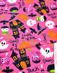 (FRENCH TERRY) TRICK OR TREAT AND PUMPKINS ON PINK