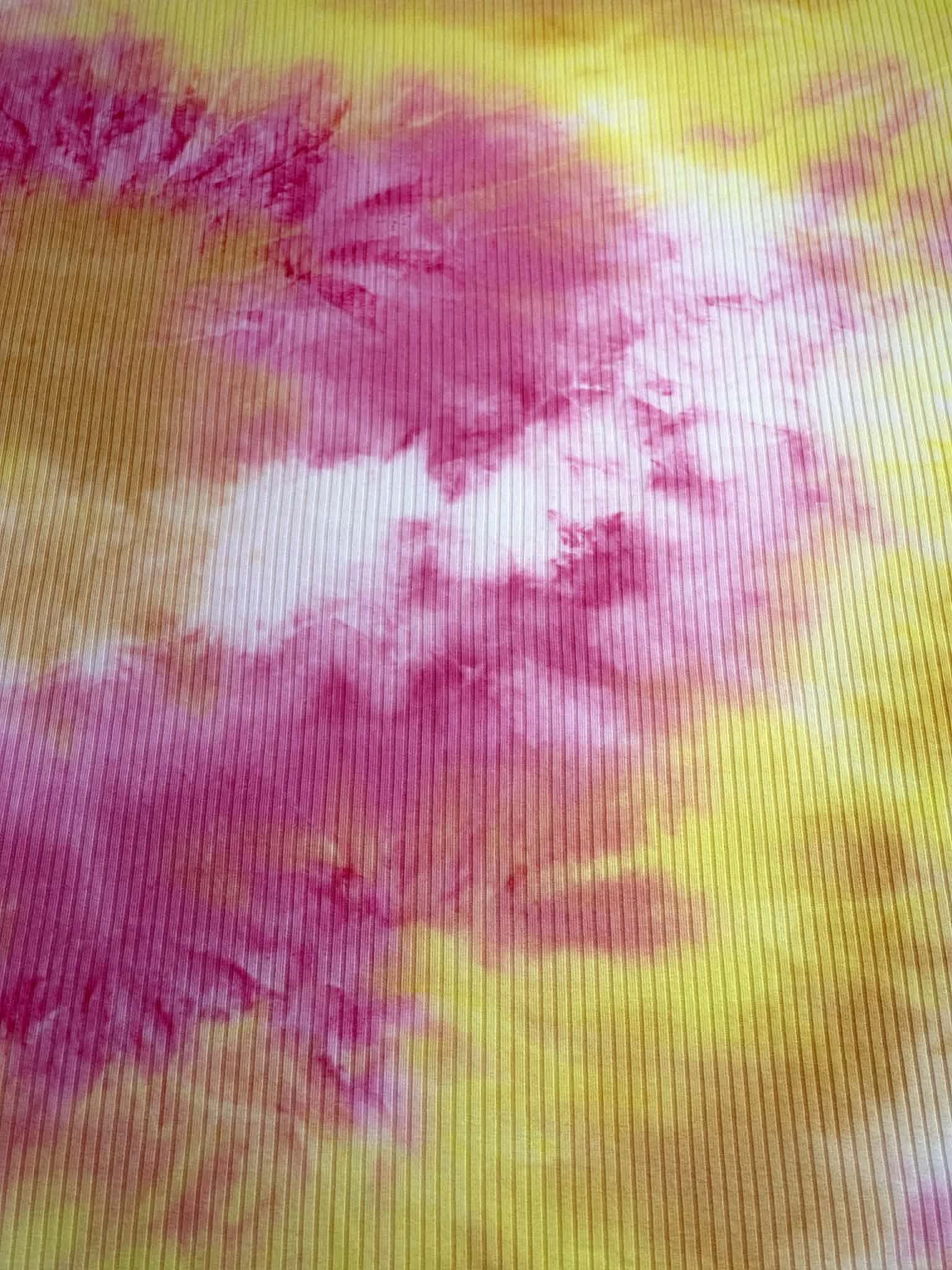 (4X2 YUMMY RIB) HOT PINK, YELLOW, ORANGE AND WHITE TIE DYE