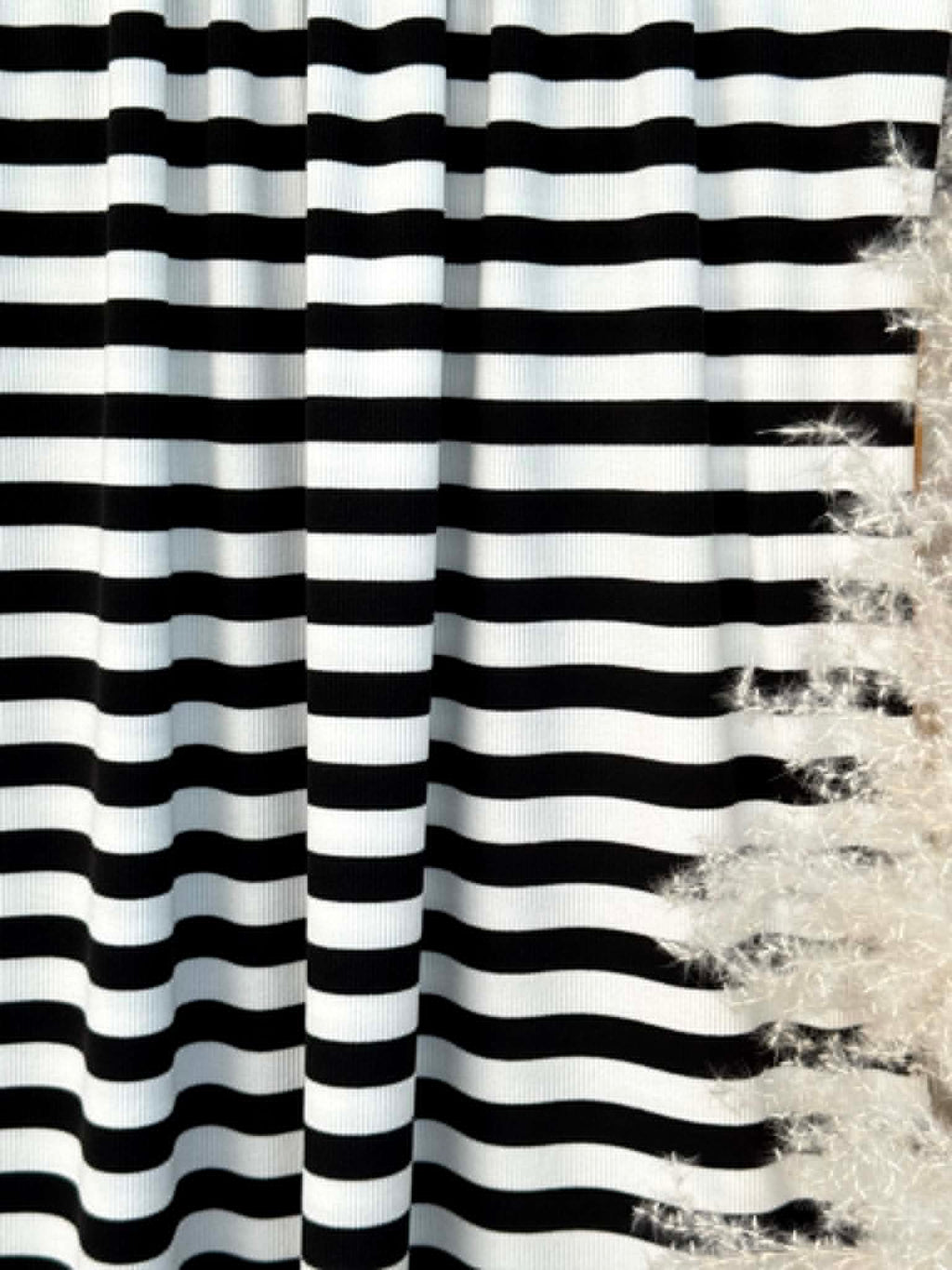 (2X2 COTTON FEEL RIB) BLACK AND OFF WHITE STRIPES