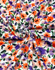 (DBP) PURPLE AND ORANGE FLOWERS ON OFF WHITE