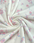 (4X2 YUMMY RIB) PINK AND BLUE TINY FLOWERS ON OFF WHITE