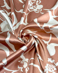 (SATIN) WHITE FLORAL ON MAUVE