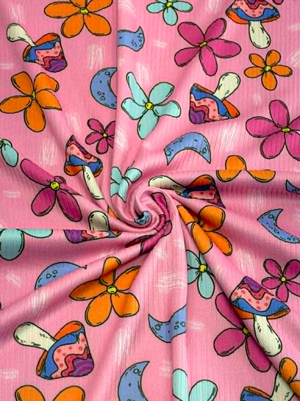 (4X2 YUMMY RIB) MUSHROOMS AND FLOWERS ON PINK