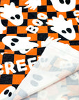 (FRENCH TERRY) GHOST ON ORANGE AND BLACK CHECKERED PRINT