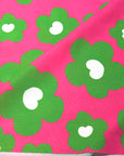 (WOVEN) GREEN FLOWERS ON FUCHSIA