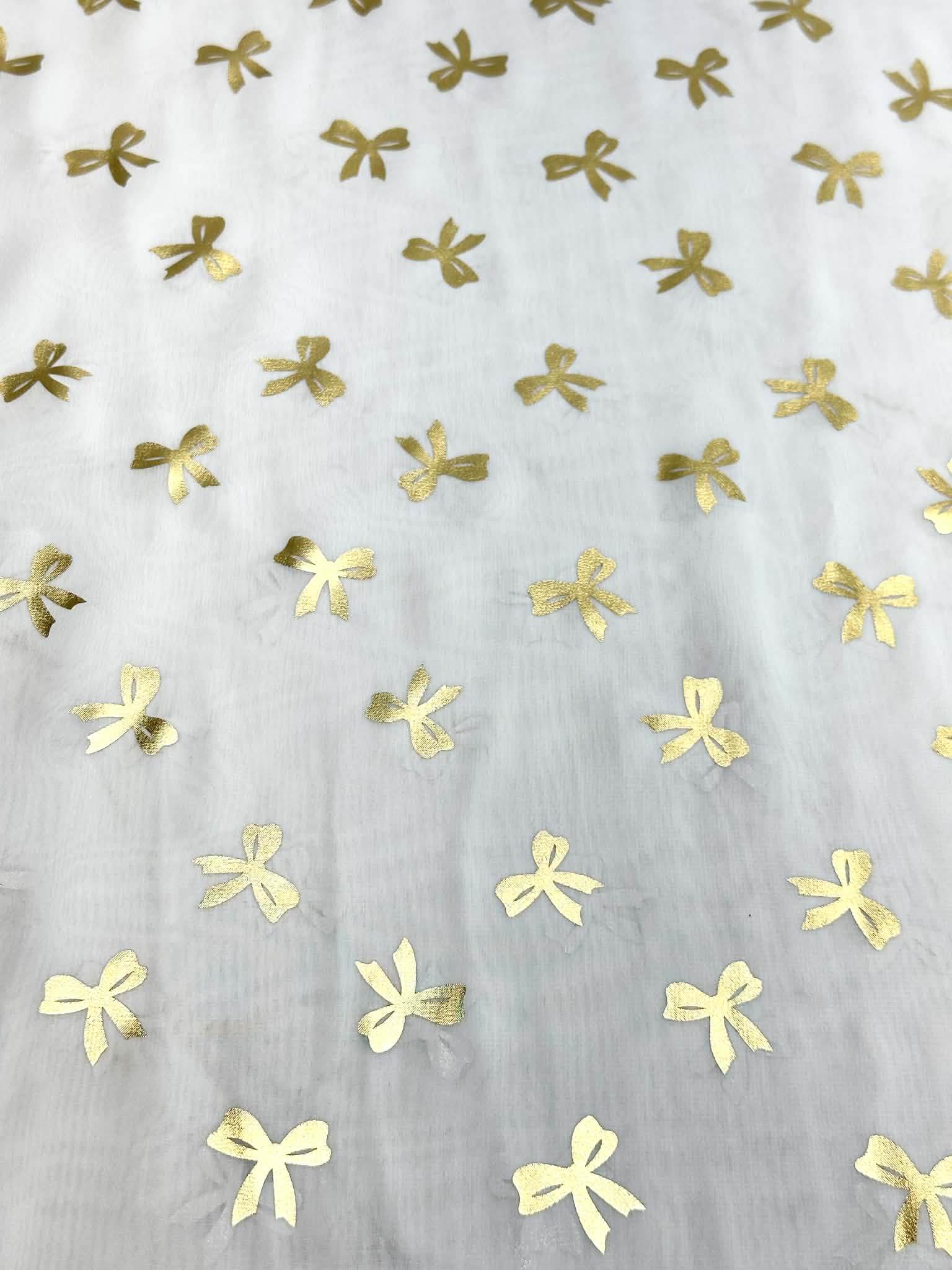 (WOVEN) GOLD BOWS ON OFF WHITE