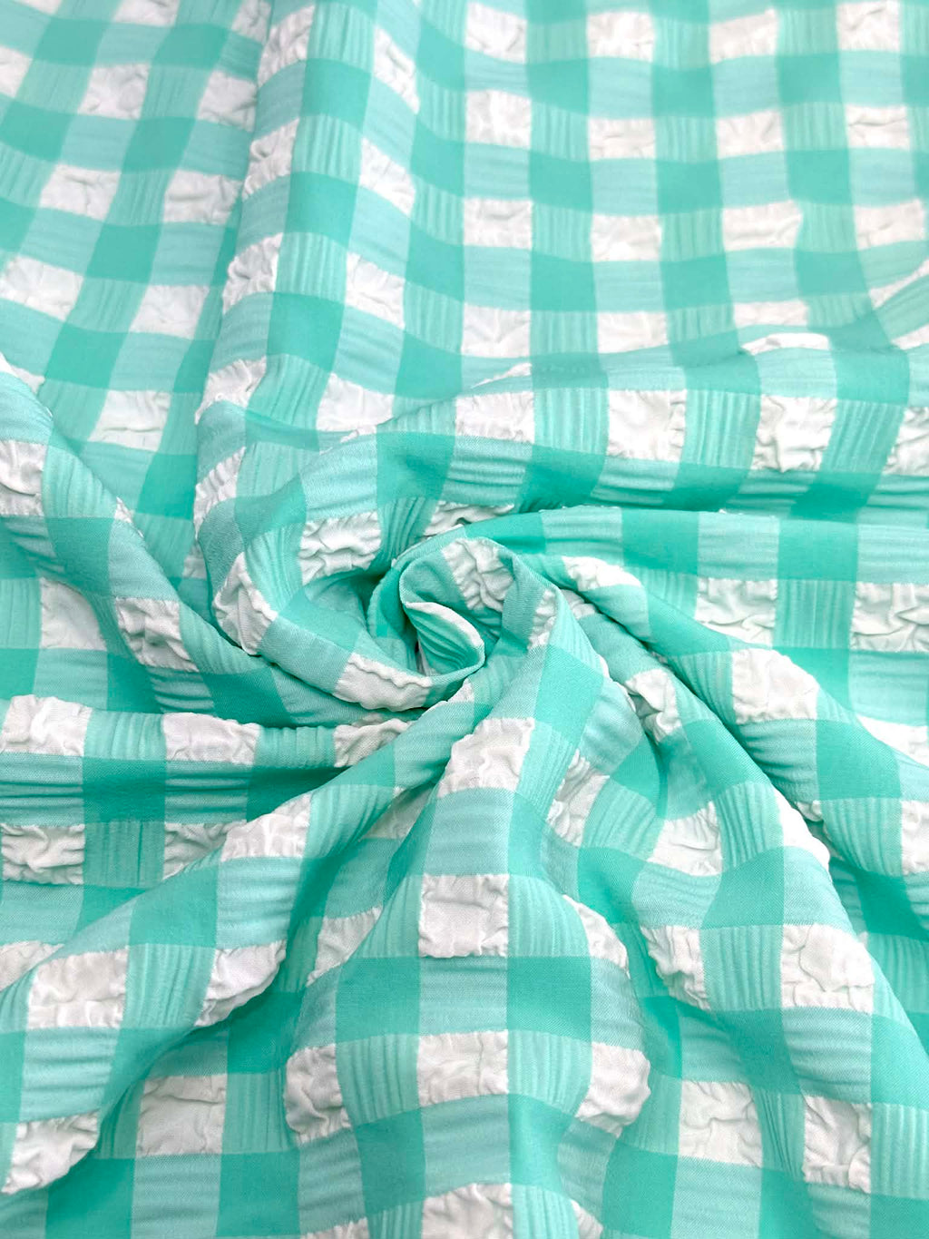 (POPCORN/ BUBBLE) MINT AND OFF WHITE GINGHAM PATTERN
