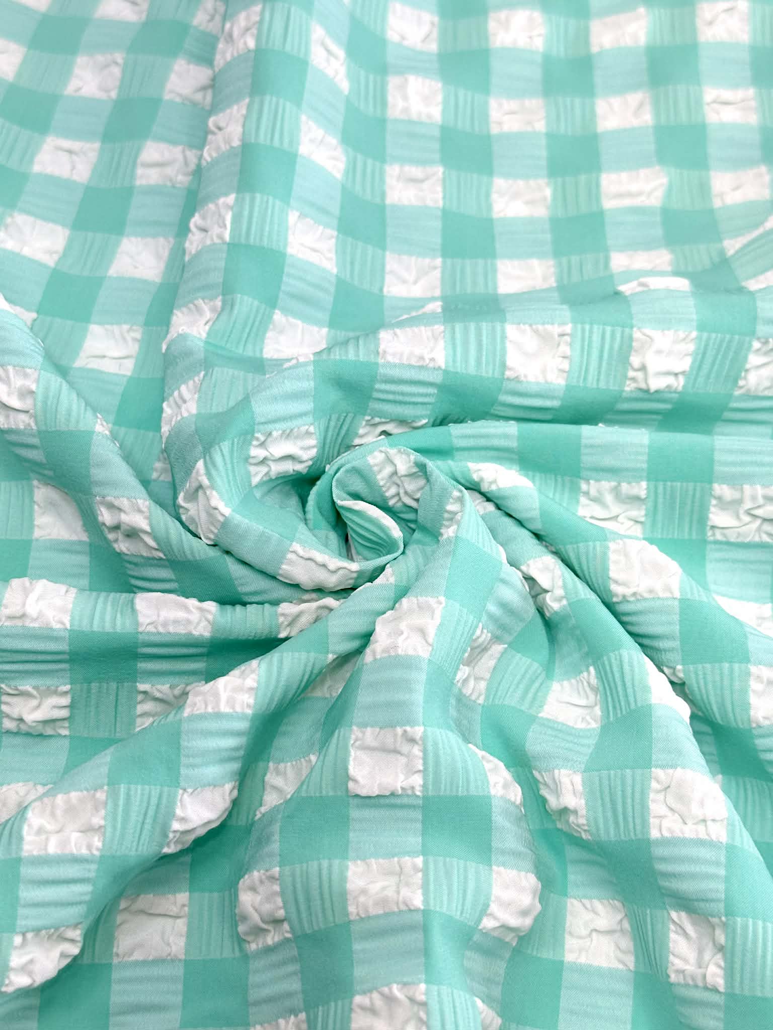 (POPCORN/ BUBBLE) MINT AND OFF WHITE GINGHAM PATTERN