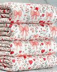 (URBAN RIB) HEARTS, BOWS, FLOWERS, AND RED BIRDS ON OFF WHITE