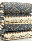 (WAFFLE) LIGHT BROWN, BLUE, CREAM, AND BLACK AZTEC PATTERN