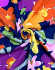 (SWEATER KNIT) PURPLE, ORANGE, YELLOW AND PINK FLOWERS ON NAVY