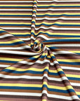 (4X2 RIB) TEAL, YELLOW, BROWN AND CREAM STRIPES