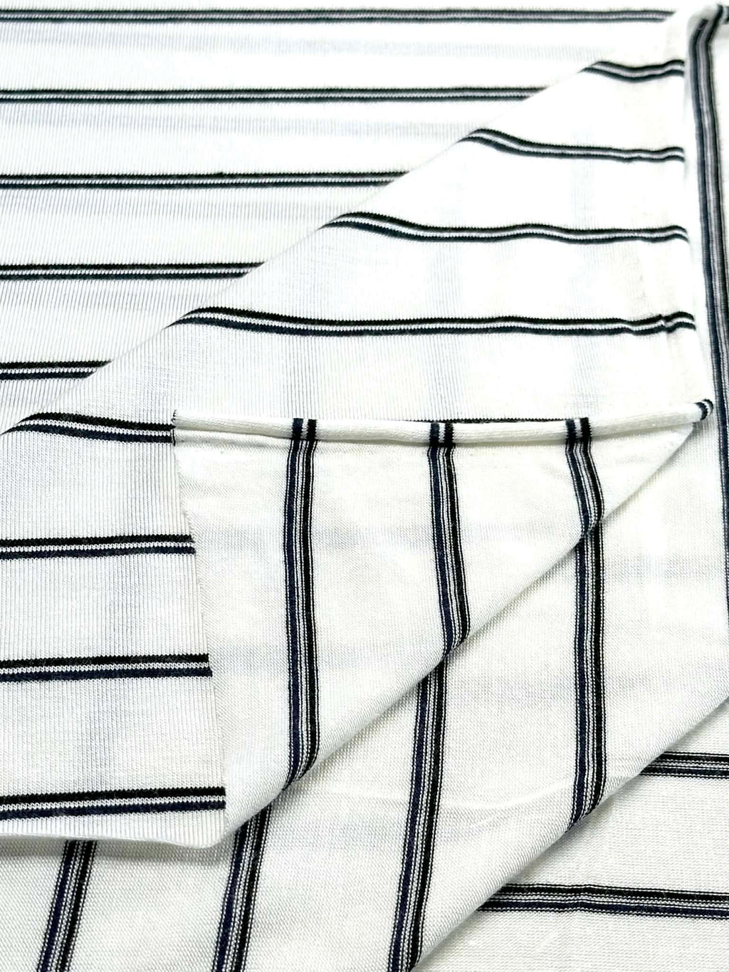 (RAYON MODAL) BLACK AND NAVY STRIPES ON OFF WHITE