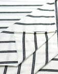 (RAYON MODAL) BLACK AND NAVY STRIPES ON OFF WHITE