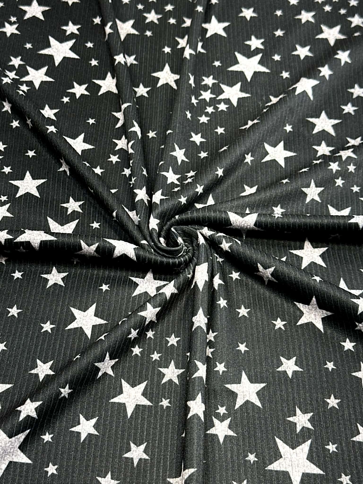 (4X2 YUMMY RIB) SILVER SHIMMER STARS ON BLACK