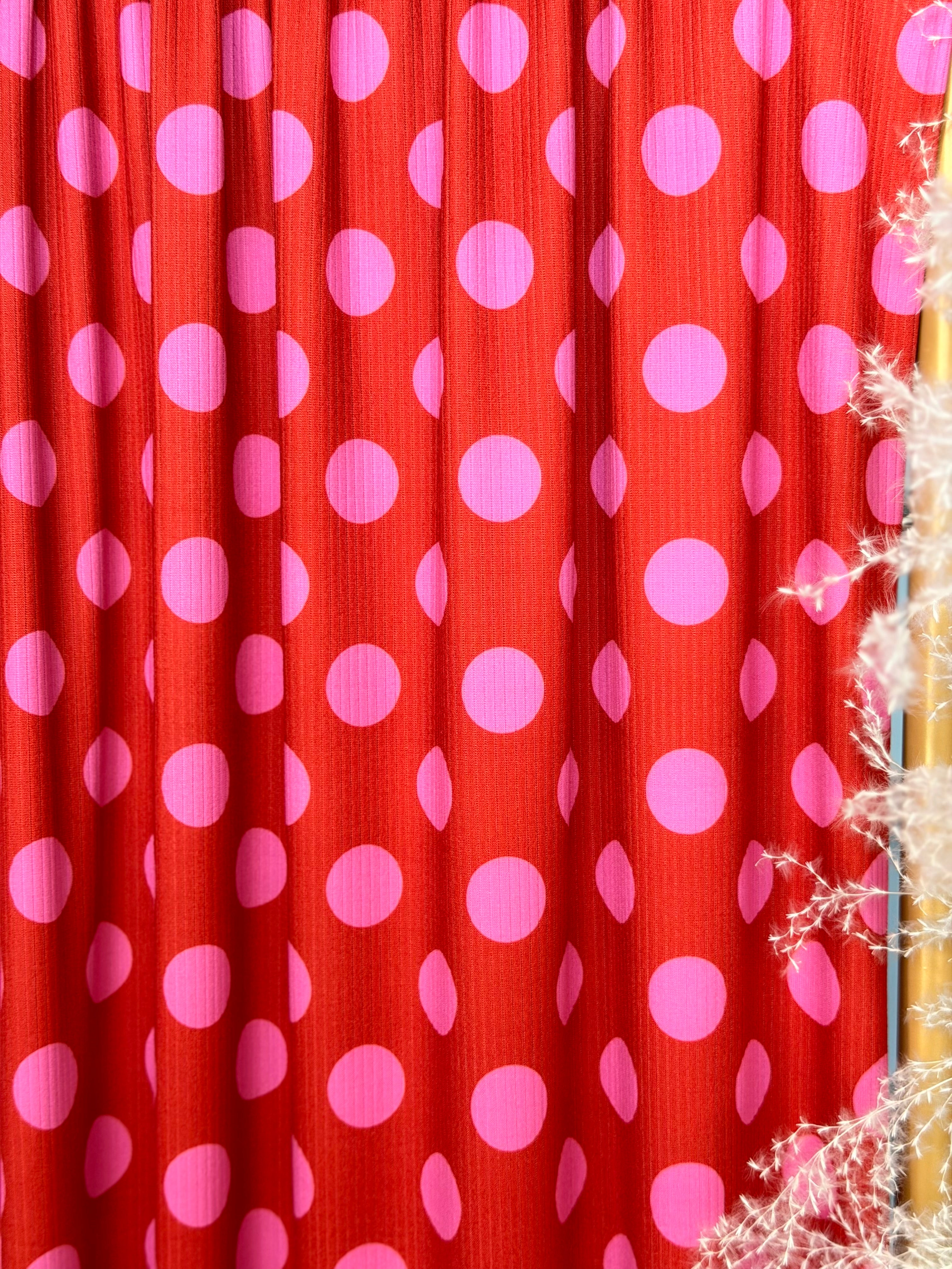 (4X2 YUMMY RIB) PINK POLKA DOTS ON RED
