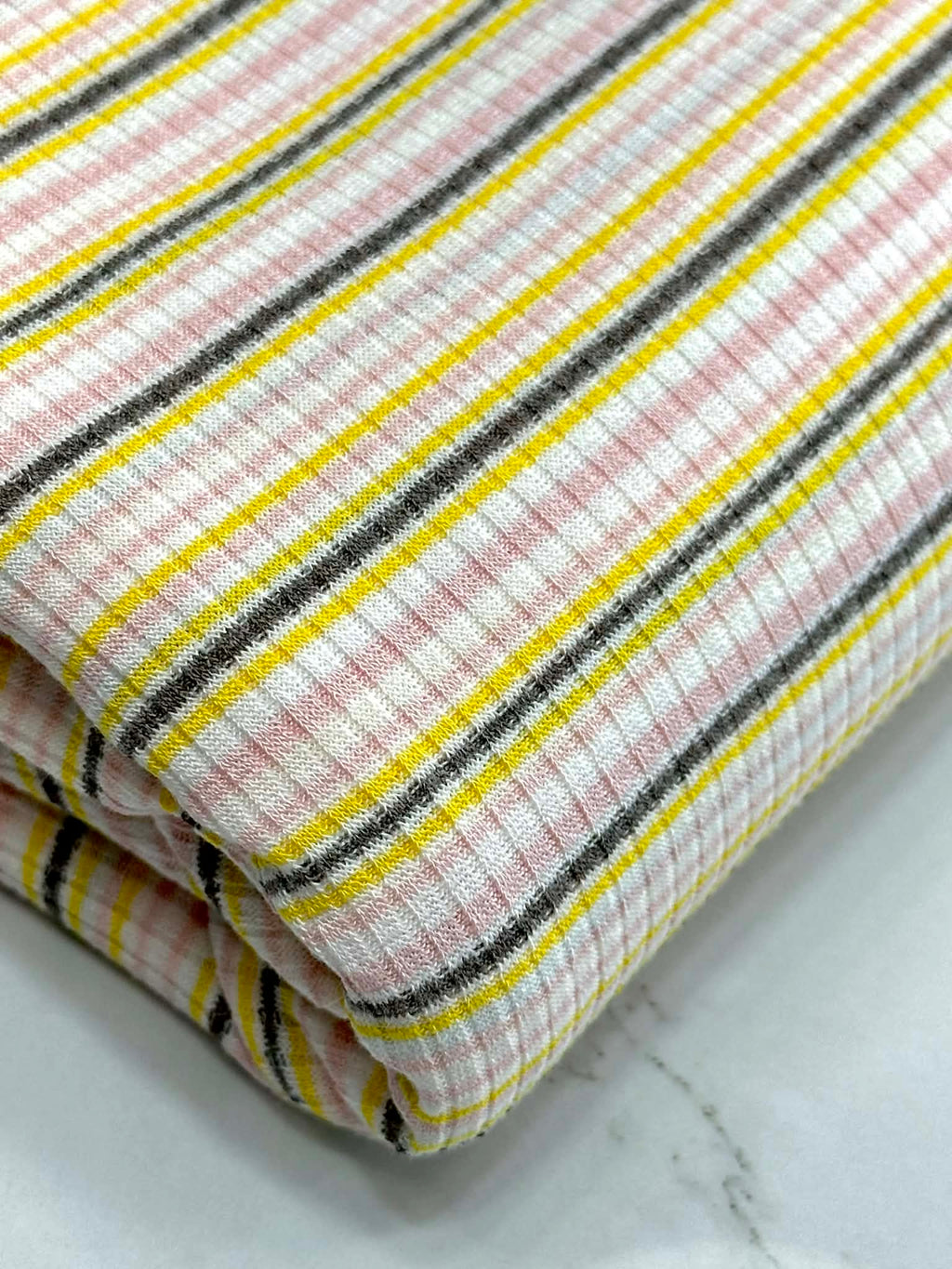 (RIB) YELLOW, PINK, AND GRAY STRIPES ON OFF WHITE
