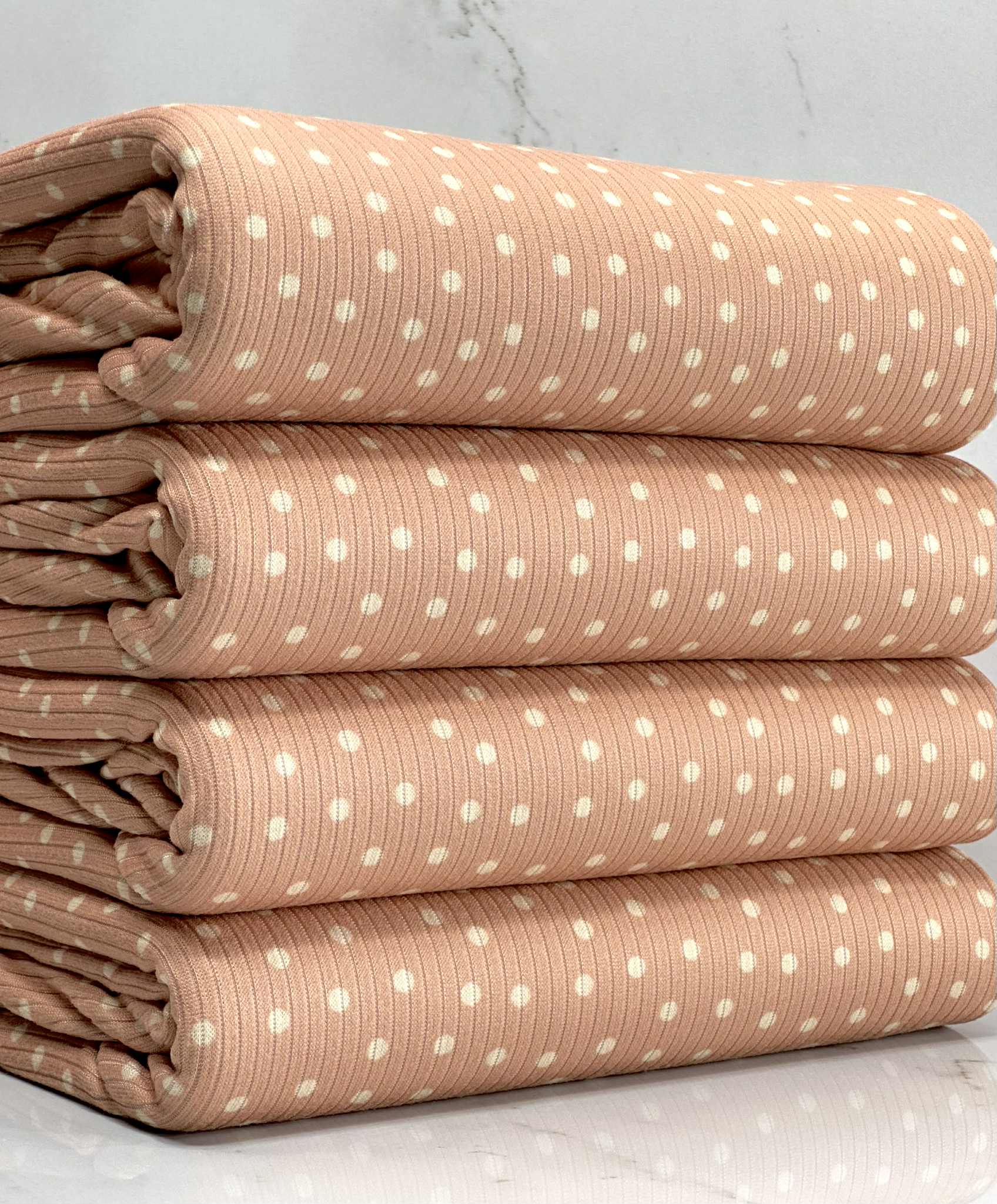 (4X2 RIB) OFF WHITE POLKA DOTS ON LIGHT BLUSH