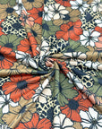 (4X2 RIB) OLIVE, BROWN, RUST AND LEOPARD CREAM FLOWERS