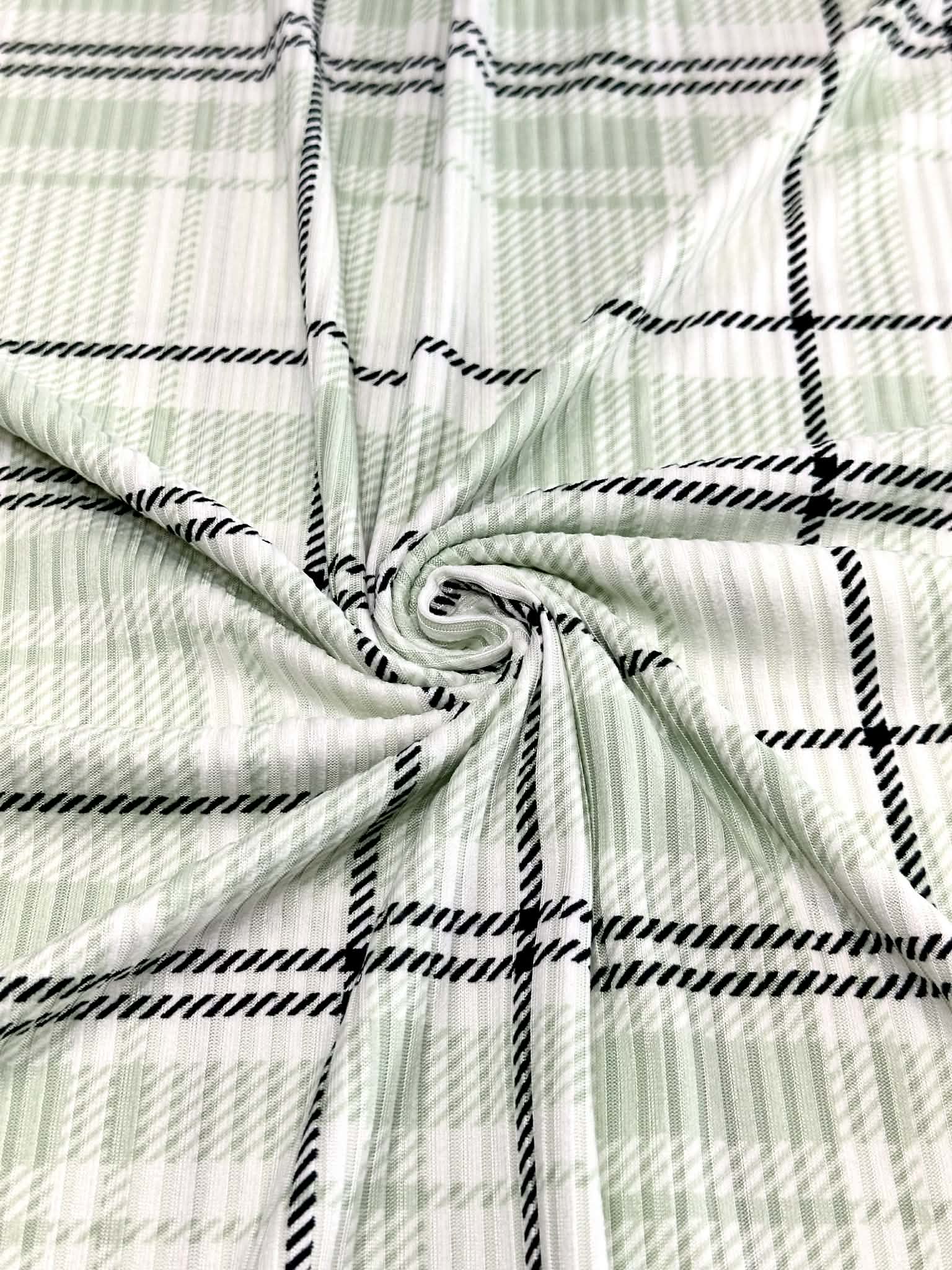 (4X2 YUMMY RIB) LIGHT SAGE AND BLACK PLAID