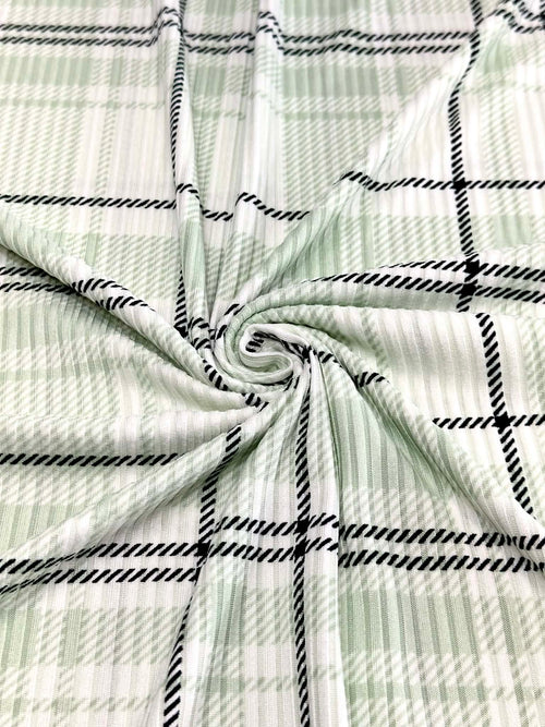 (4X2 YUMMY RIB) LIGHT SAGE AND BLACK PLAID