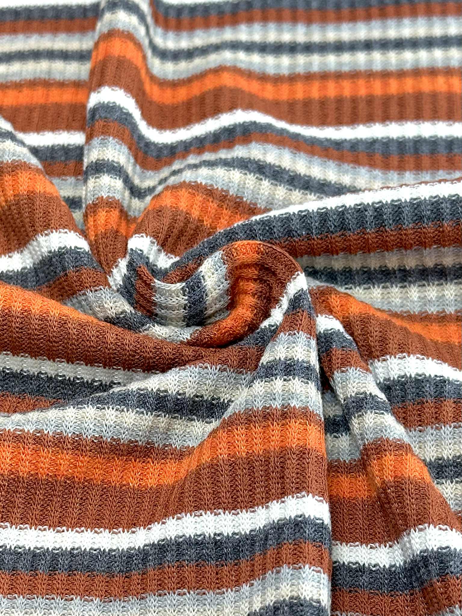 (SWEATER RIB) ORANGE, RUST, GRAY, AND OFF WHITE STRIPES
