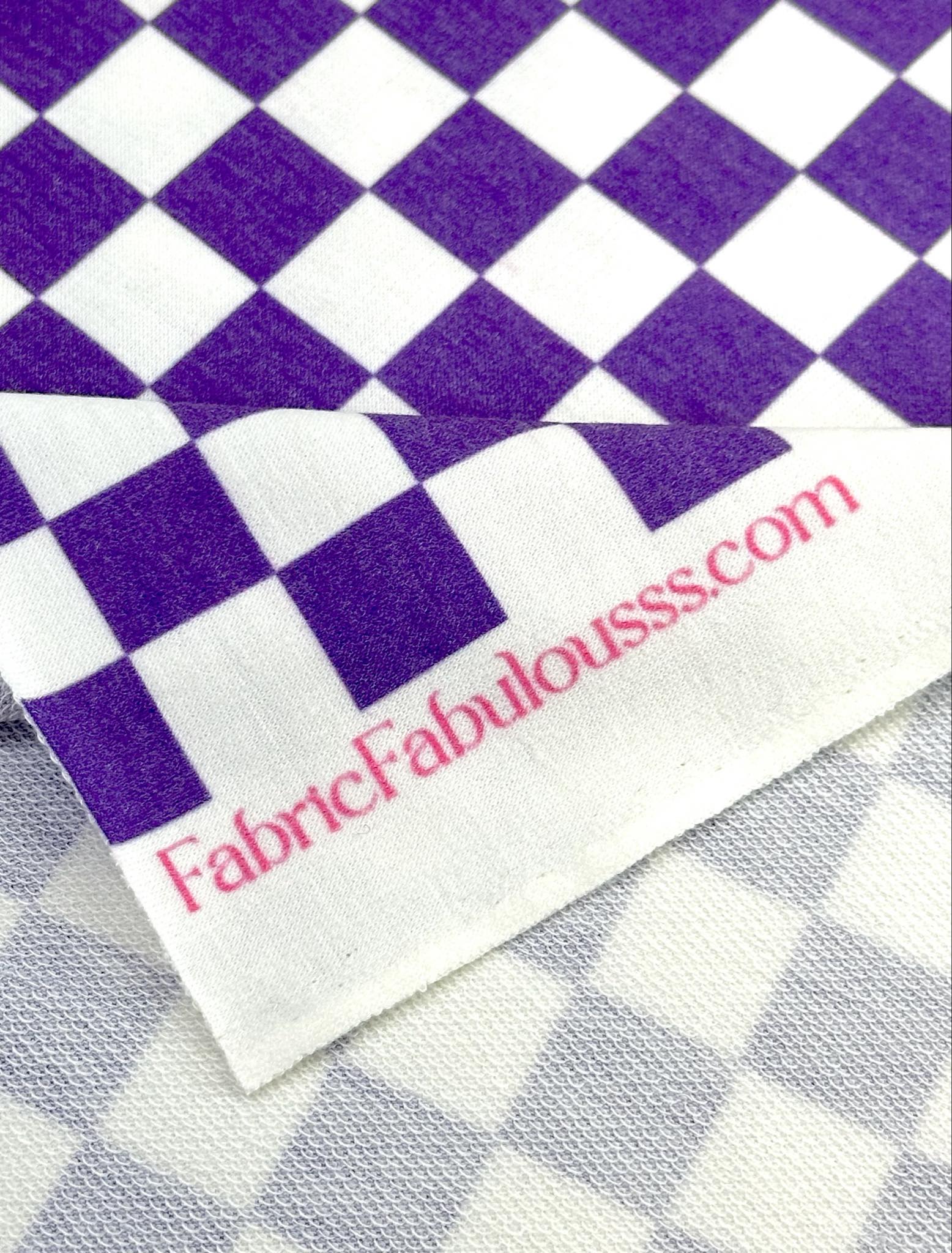 (FRENCH TERRY) PURPLE AND OFF WHITE CHECKERED