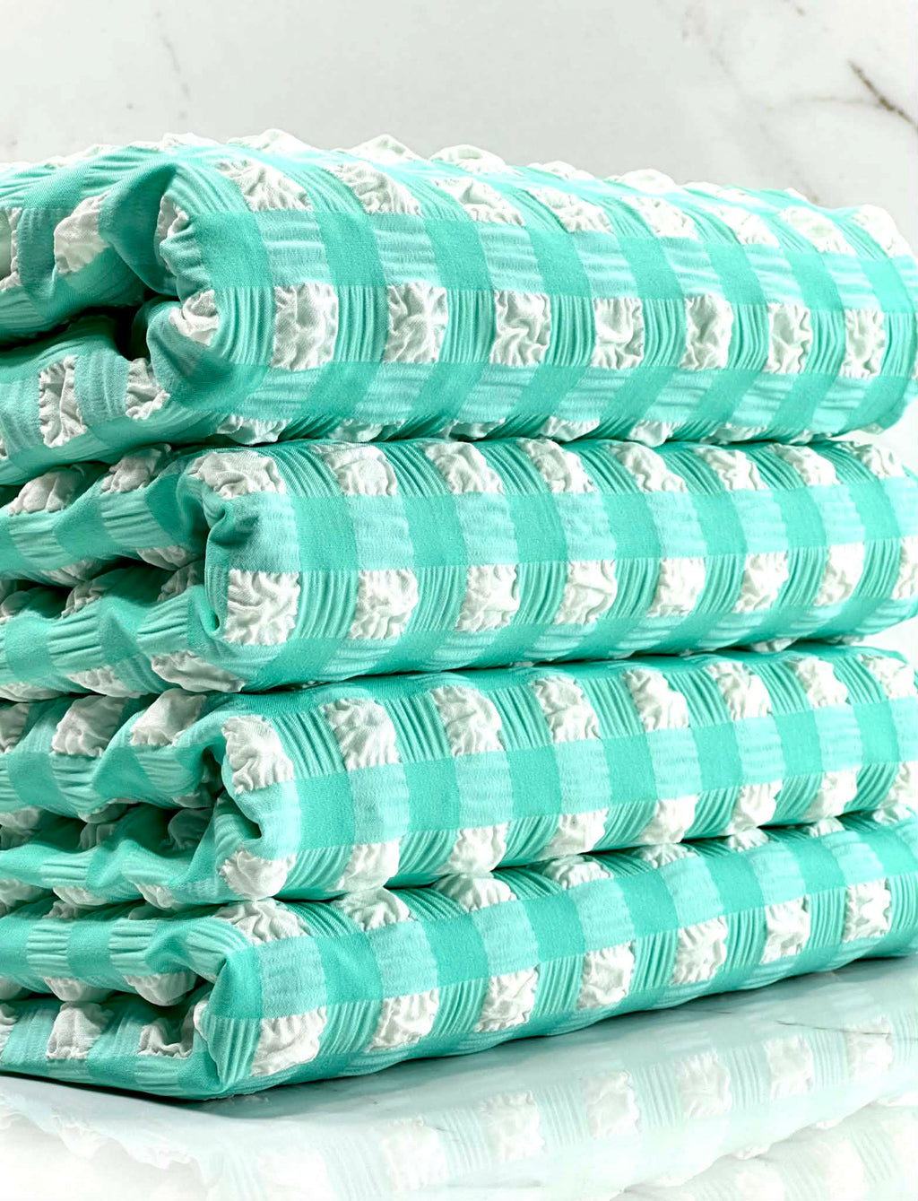(POPCORN/ BUBBLE) MINT AND OFF WHITE GINGHAM PATTERN