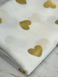 (WOVEN) GOLD HEARTS ON OFF WHITE