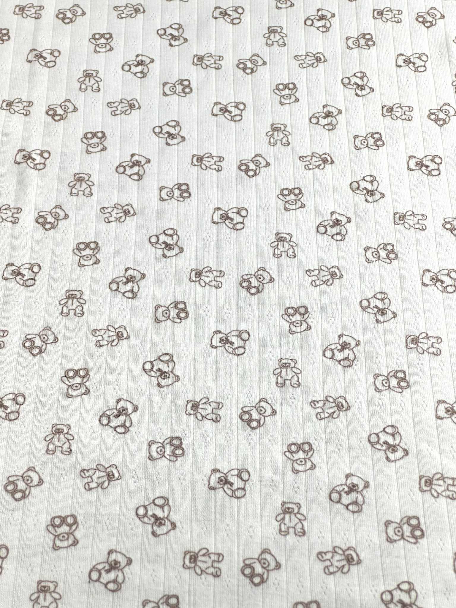 (POINTELLE COTTON SPANDEX RIB) TEDDY BEARS ON OFF WHITE