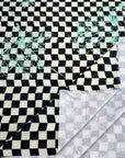 (SWIM) AQUA FLORAL ON BLACK AND VINTAGE IVORY CHECKERED