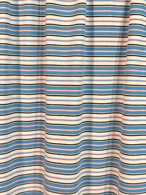 (2X1 RIB) BLUE,PINK, IVORY & BLACK STRIPES