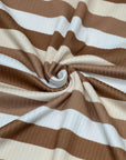 (4X2 RIB) POWDER BROWN, CREAM AND OFF WHITE STRIPES