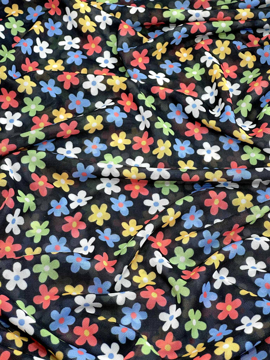(MESH) TINY COLORFUL FLOWERS ON BLACK