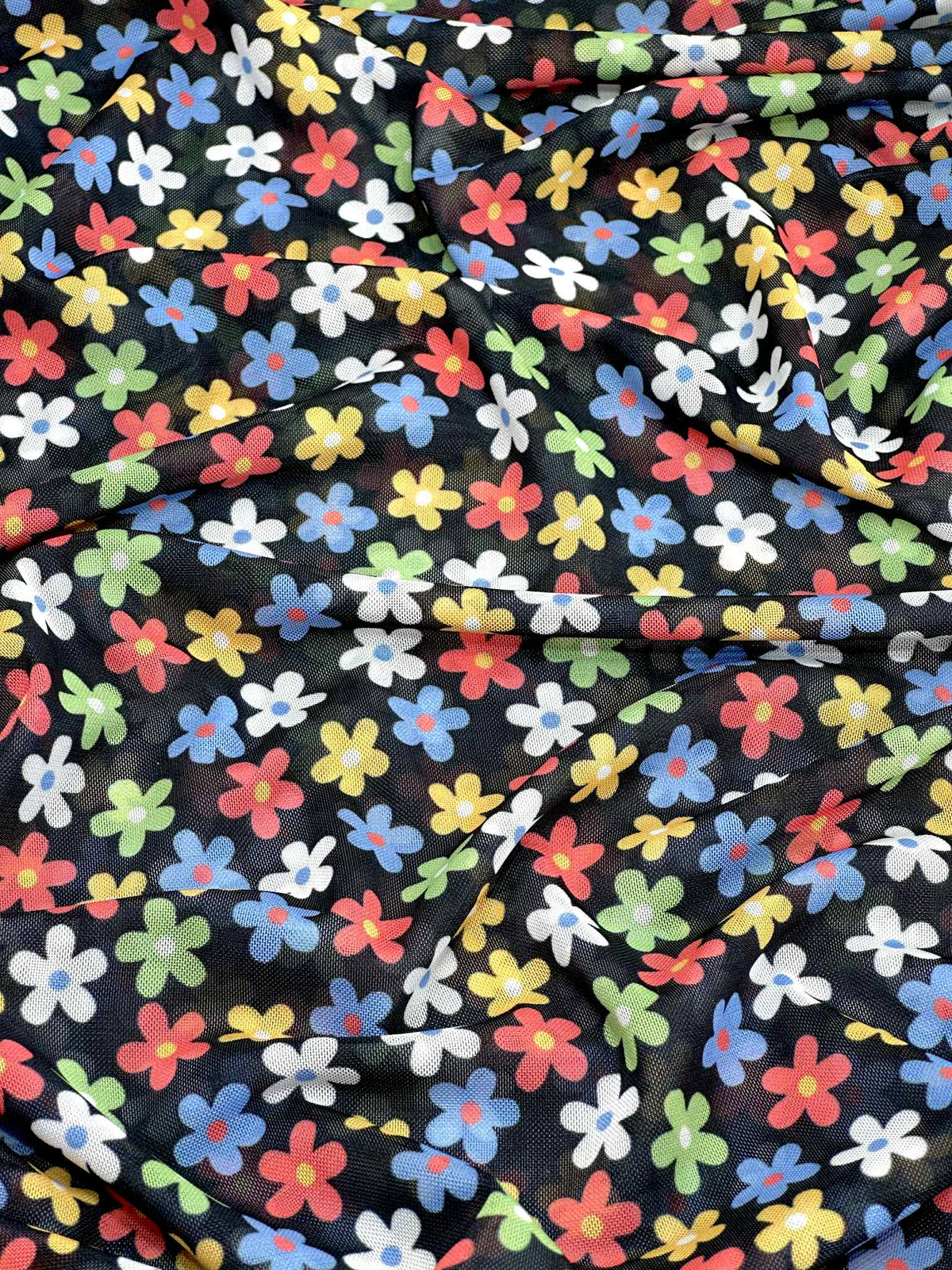 (MESH) TINY COLORFUL FLOWERS ON BLACK
