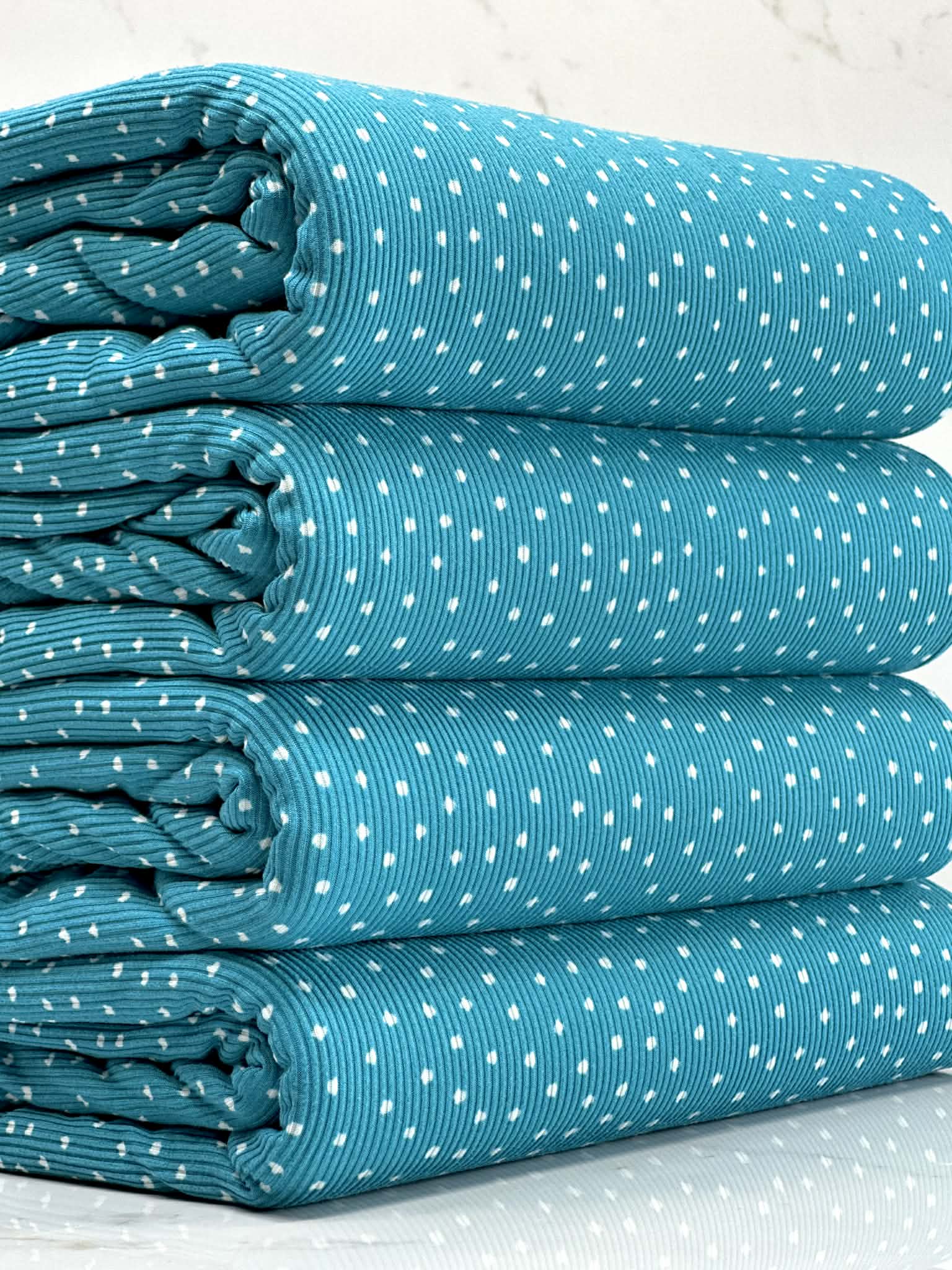 (2X1 YUMMY RIB) OFF WHITE POLKA DOTS ON TEAL