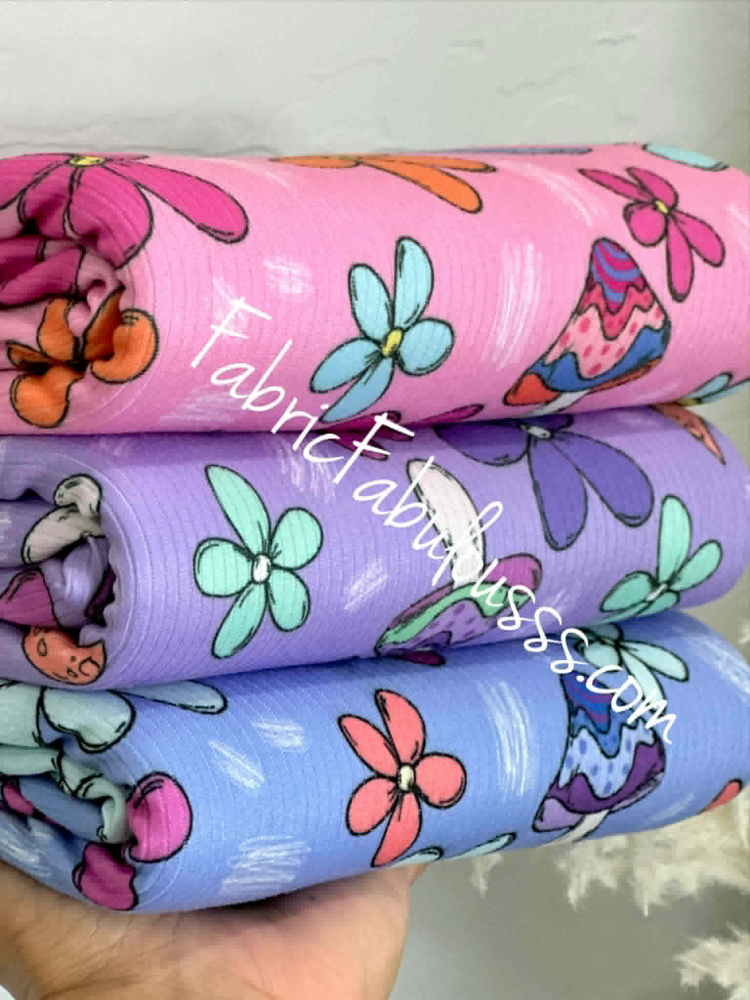 (4X2 YUMMY RIB) MUSHROOMS AND FLOWERS ON PINK
