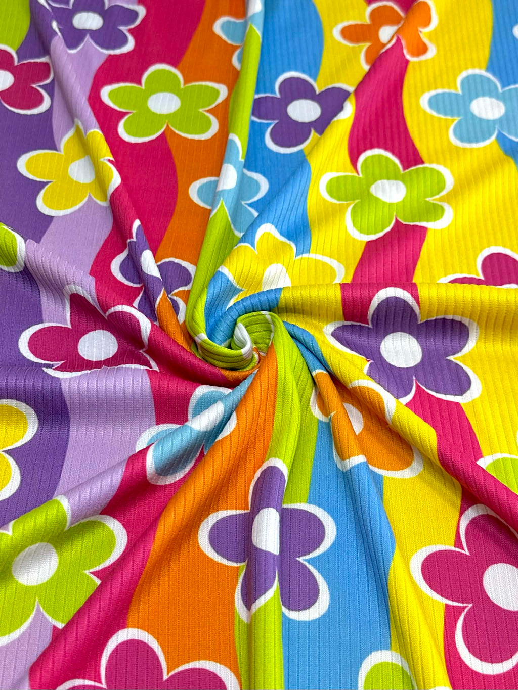 (4X2 YUMMY RIB) BRIGHT COLORFUL FLOWERS ON COLORFUL WAVE