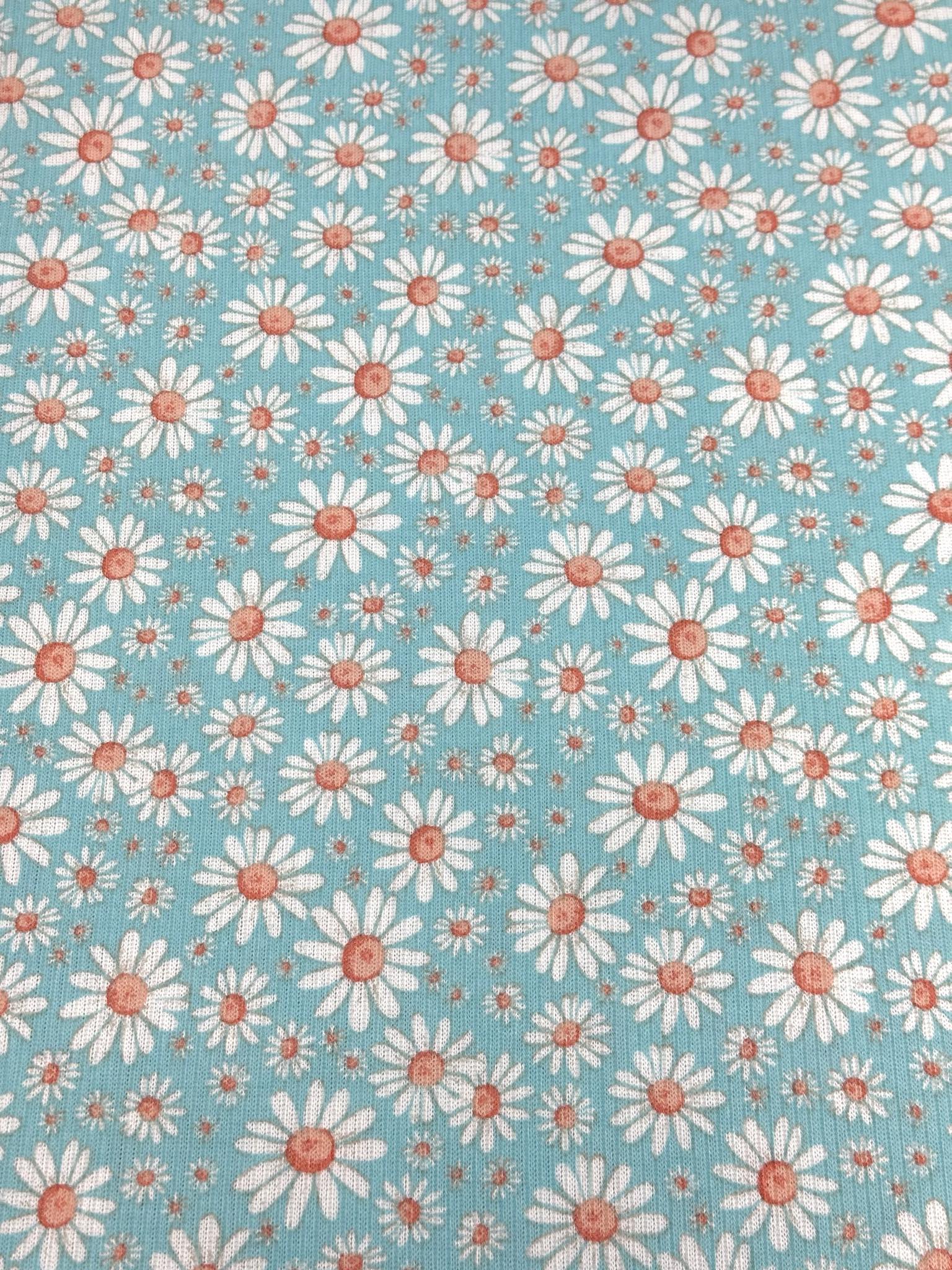 (BELLA RIB) WHITE AND RUST DAISIES ON AQUA