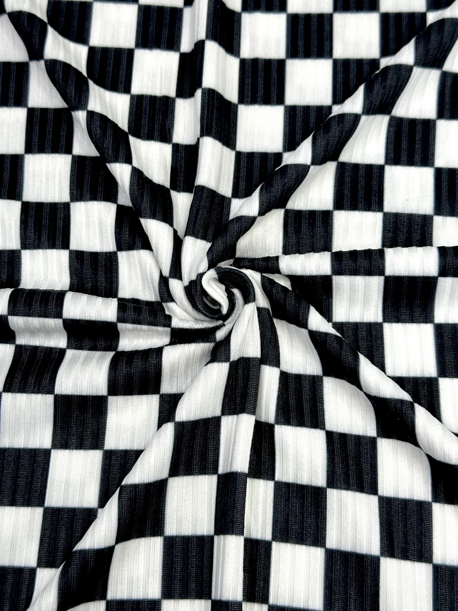 (4x2 YUMMY RIB) BLACK AND OFF WHITE CHECKERED