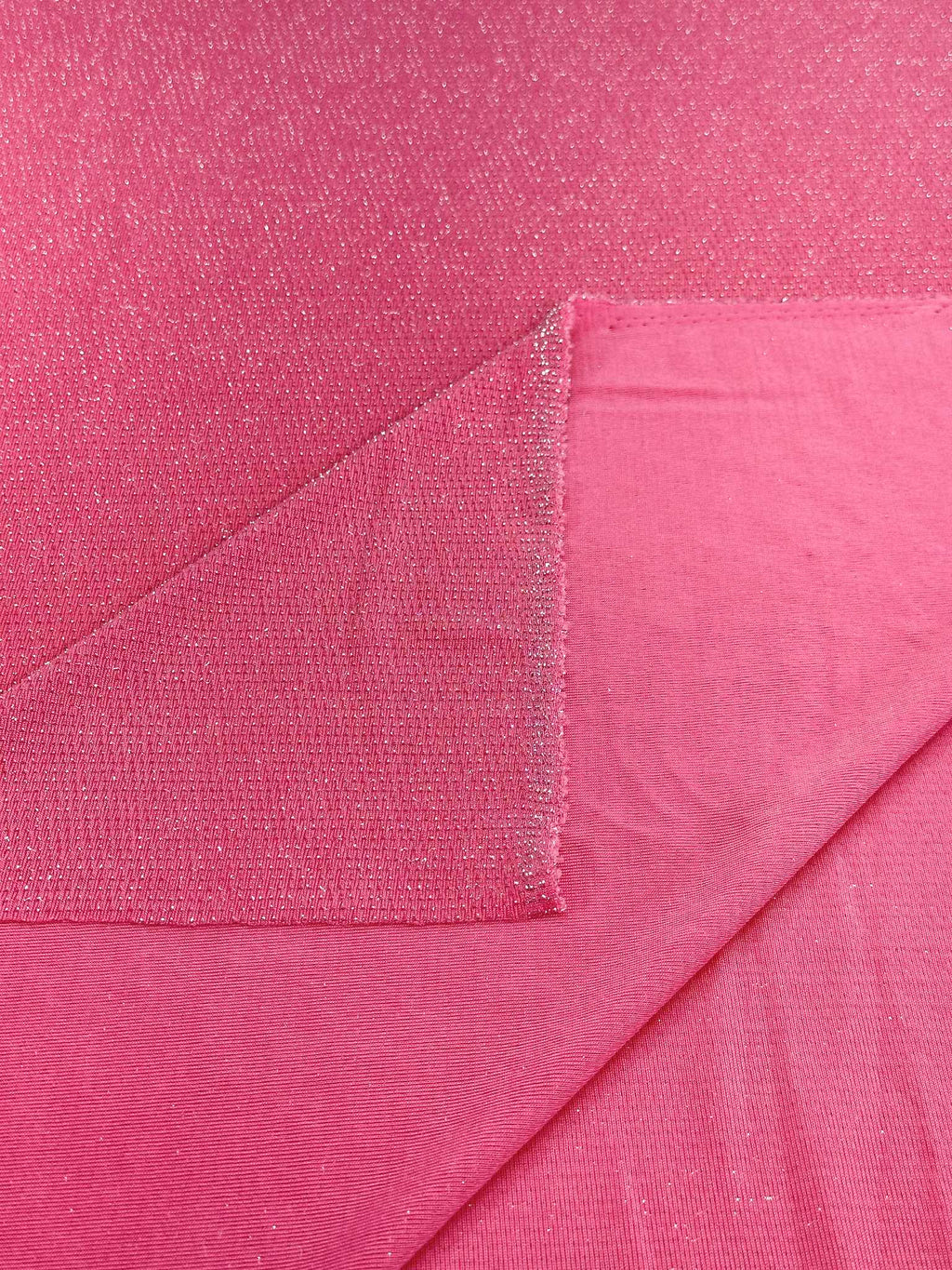 (LUREX NYLON SPANDEX) METALLIC POLKA DOT SILVER SHIMMER ON PINK (1)